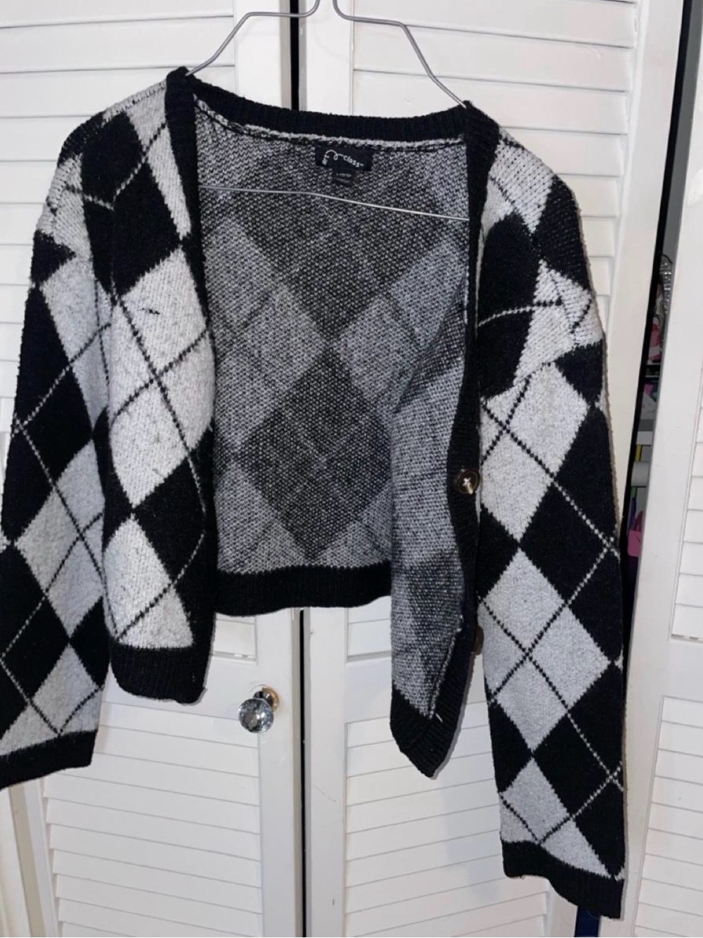 art class Black and White Argyle Open Cardigan